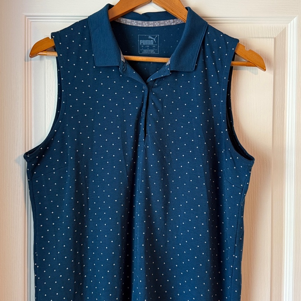 Puma Sleeveless golf Polo marine blue with White Dots